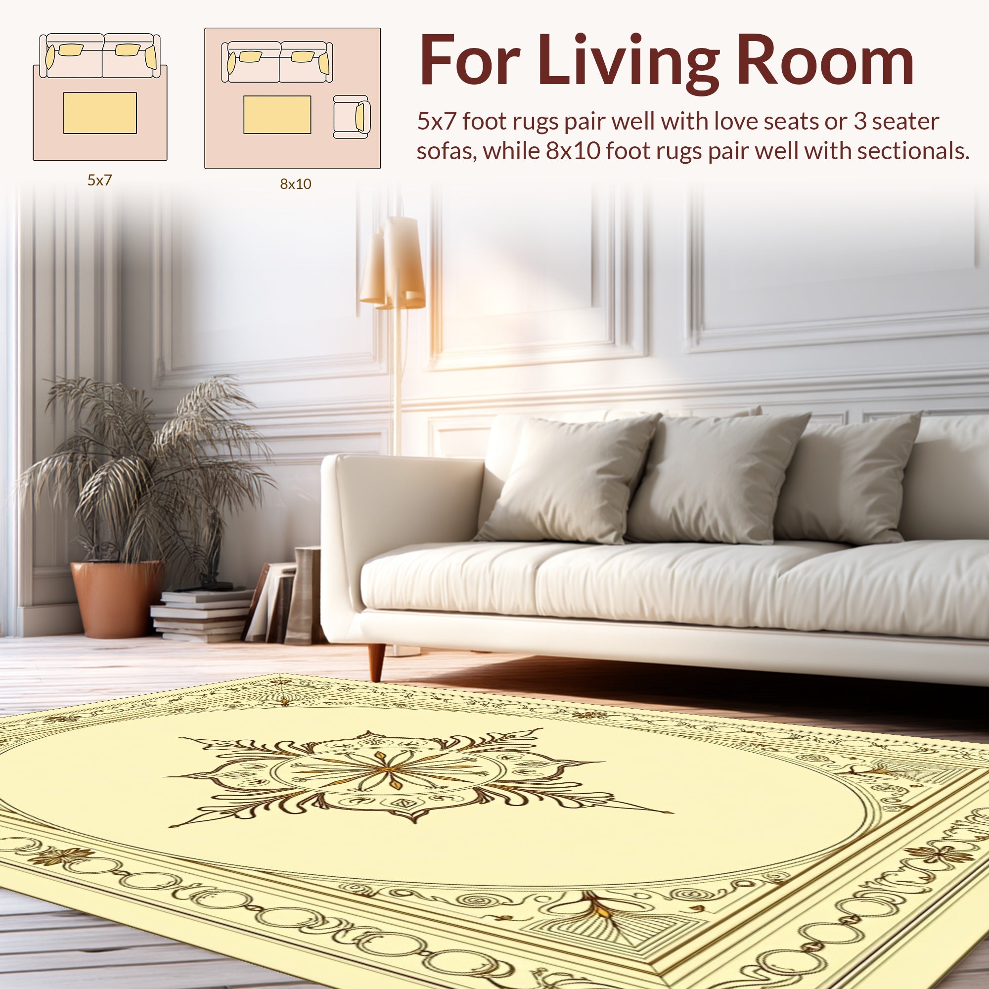 Cream Brown Ornate Floral Medallion Rug
