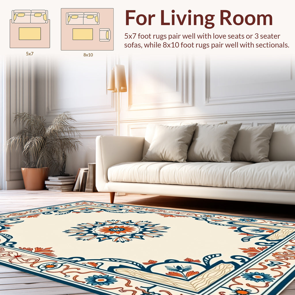 Intricate Floral Border Medallion Rug