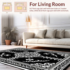 Vintage Black White Floral Pattern Rug