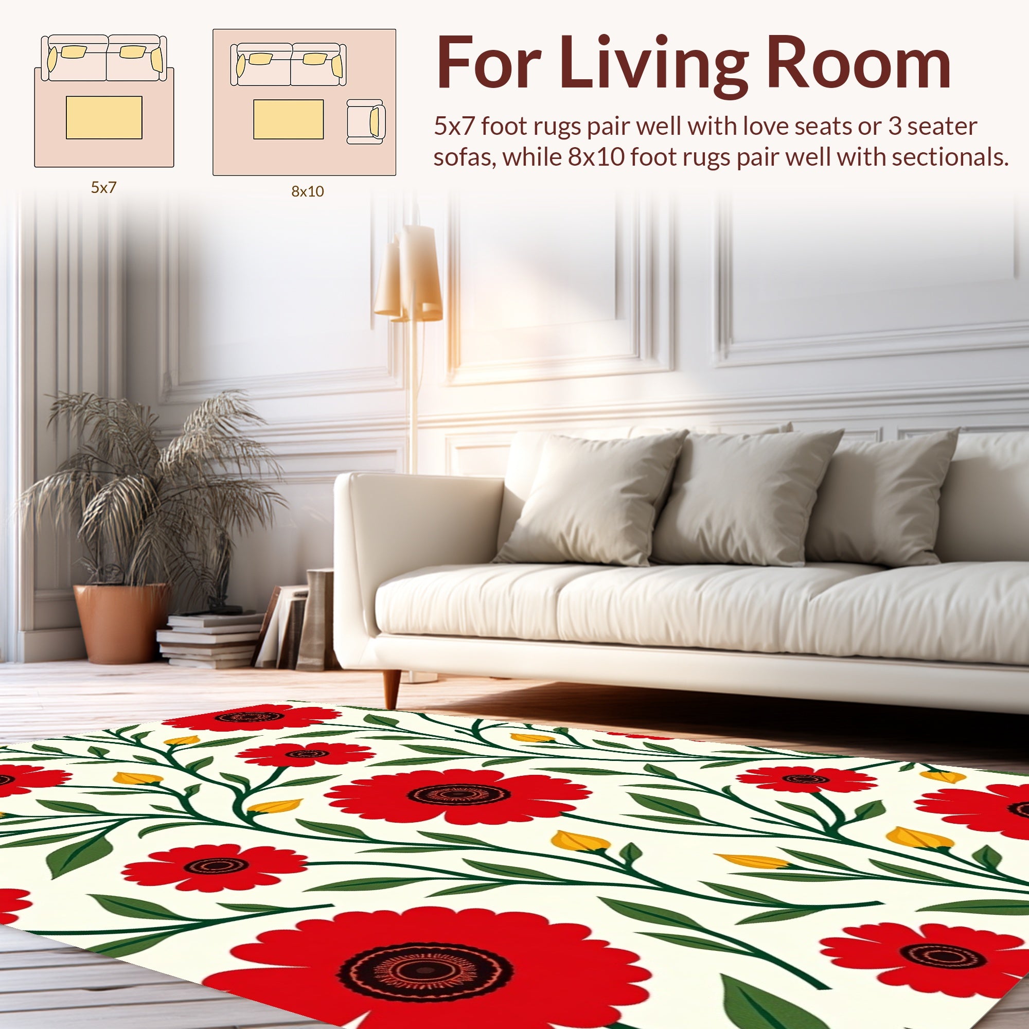 Bold Red Floral Vine Pattern Rug