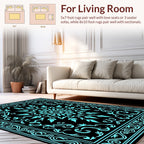 Bright Teal Leaf Mandala Pattern Rug