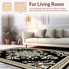 Black Cream Ornate Floral Rug