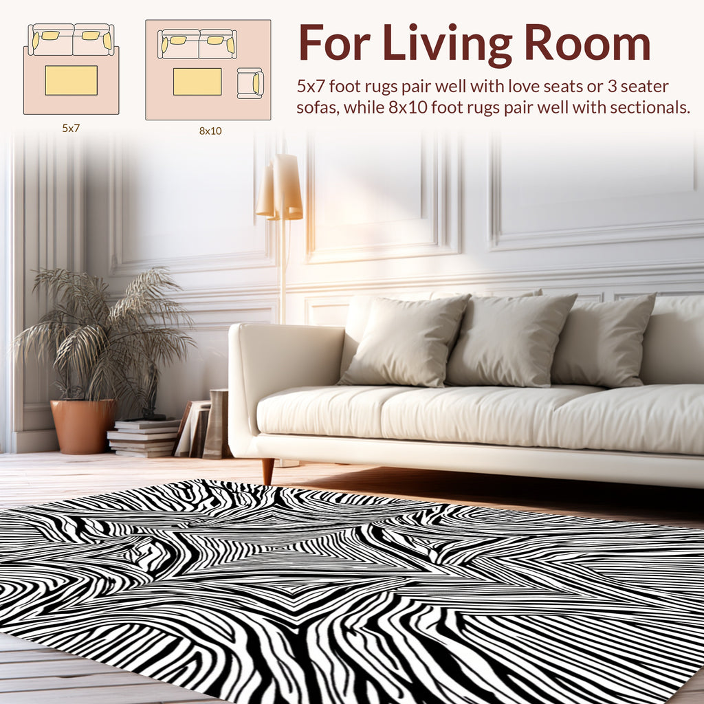 Abstract Black White Stripe Pattern Rug