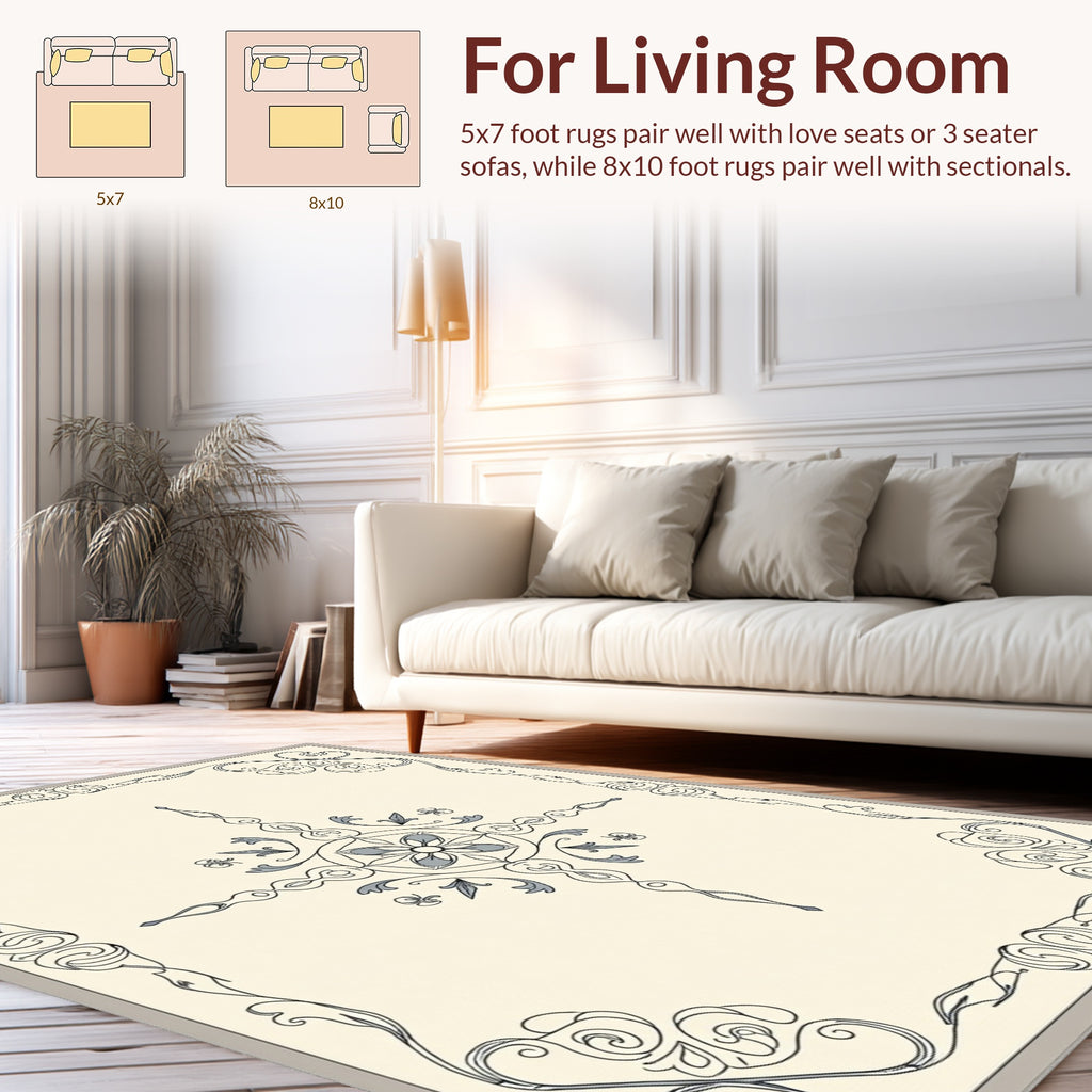 Ornate Floral Scrollwork Cream Rug
