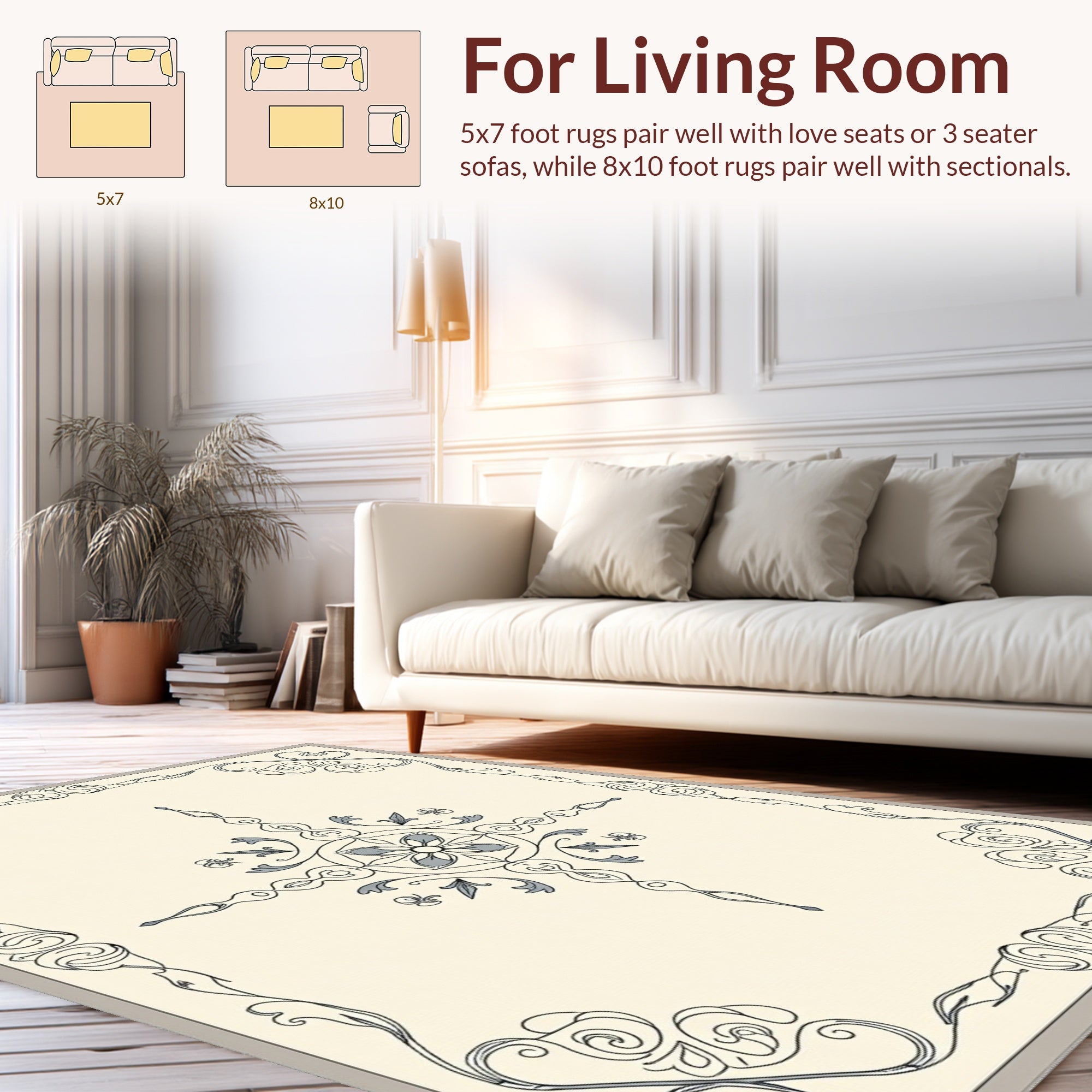 Ornate Floral Scrollwork Cream Rug