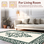 Elegant Dark Green Scroll Pattern Rug