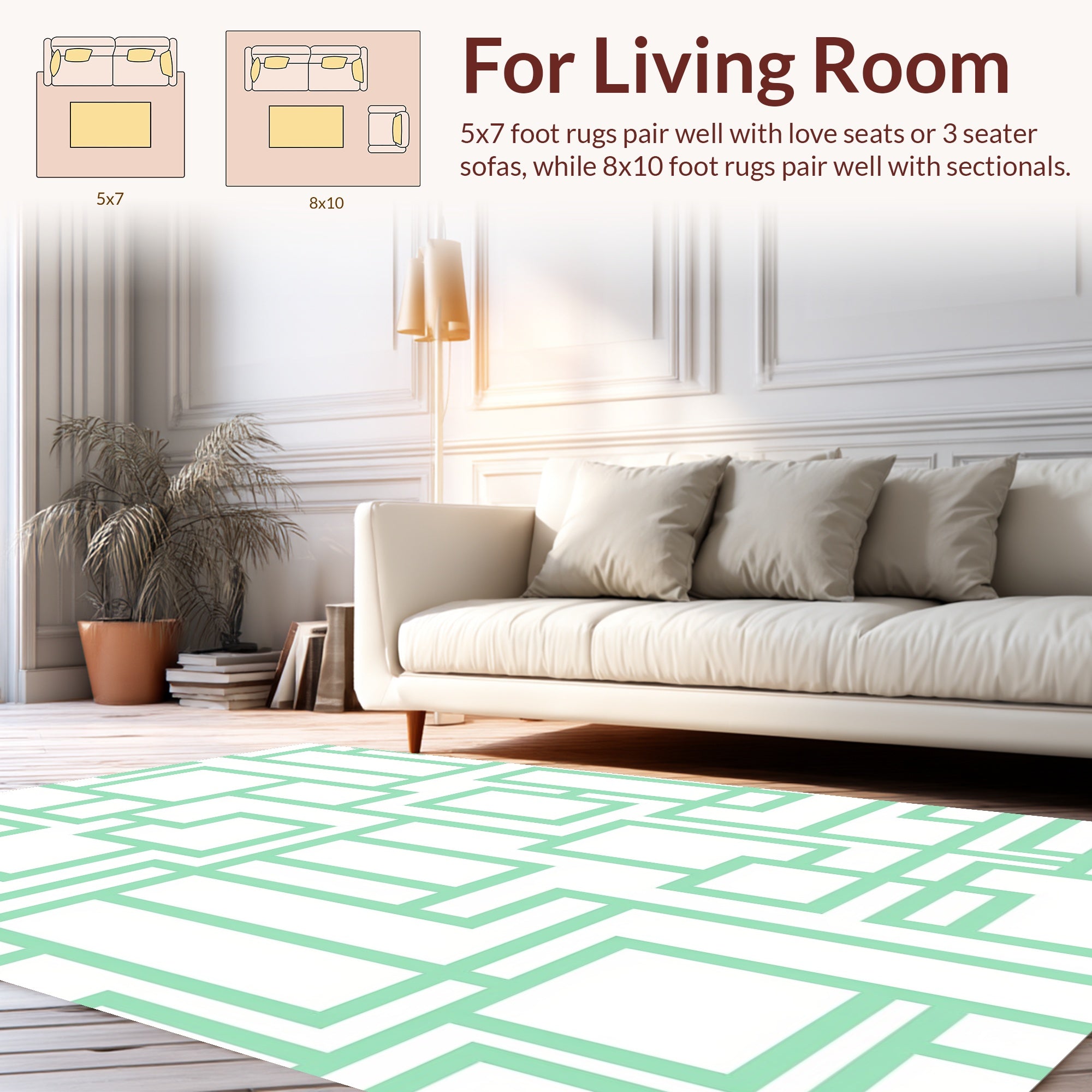 Mint Green Geometric Rectangular Maze Rug