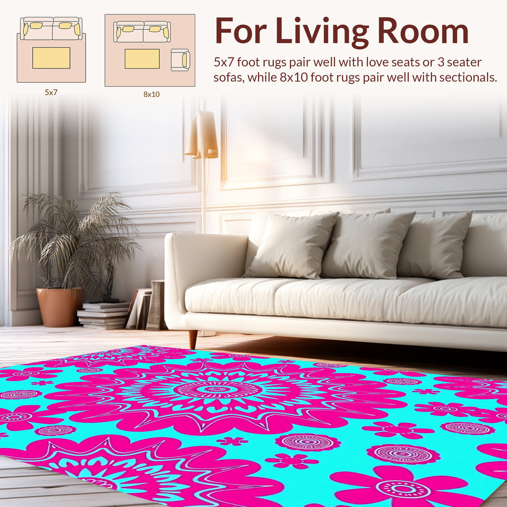 Bright Pink Floral Pattern Rug