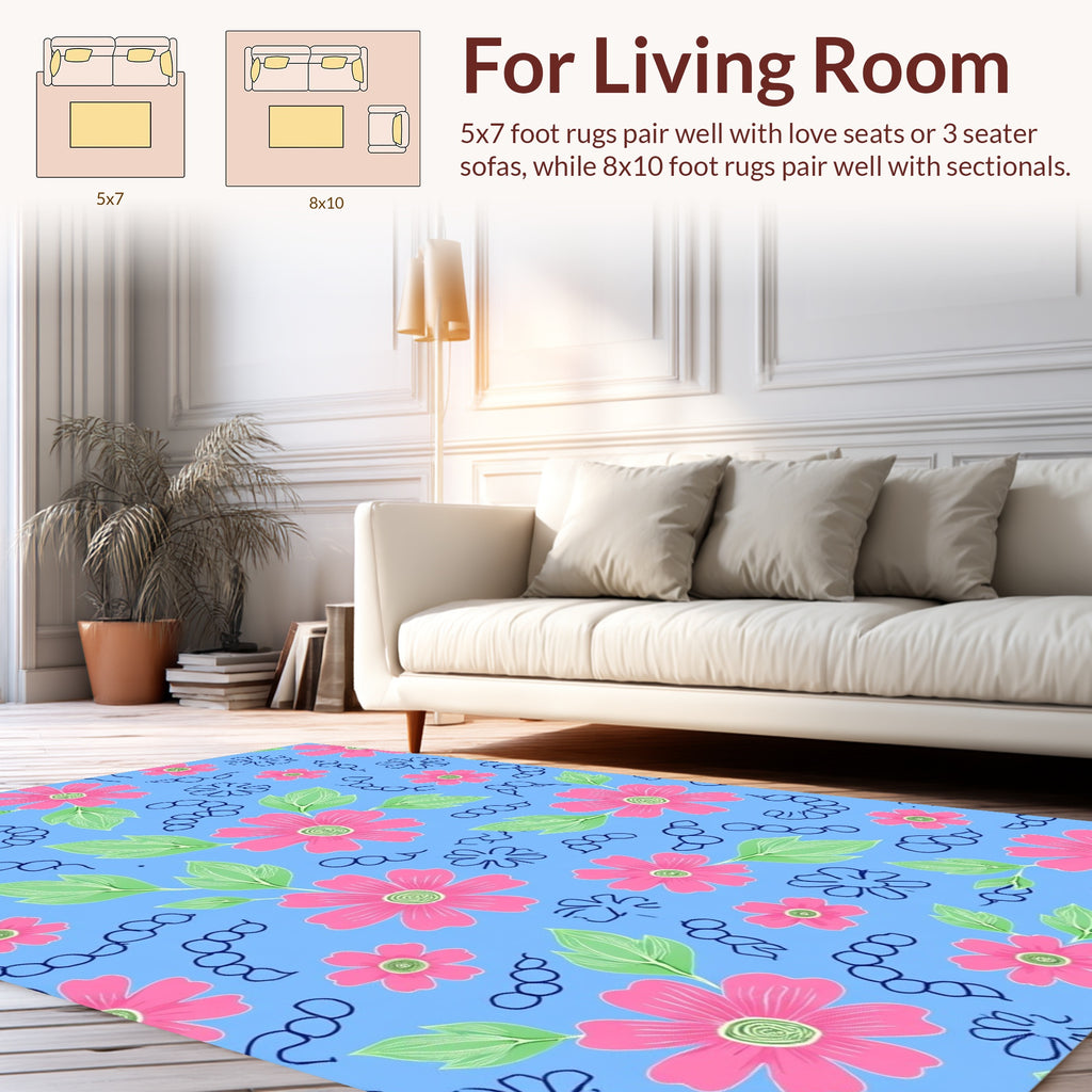 Pink Floral Leaf Pattern Rug