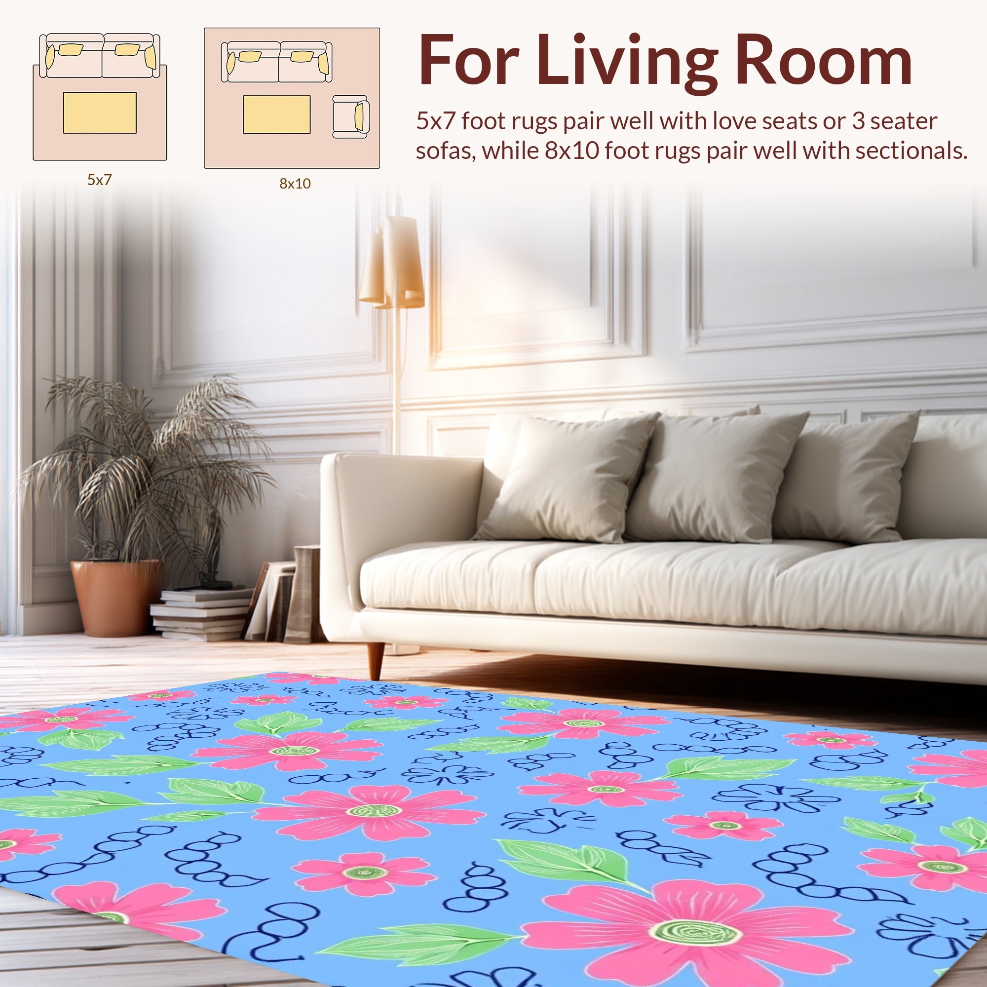 Pink Floral Leaf Pattern Rug