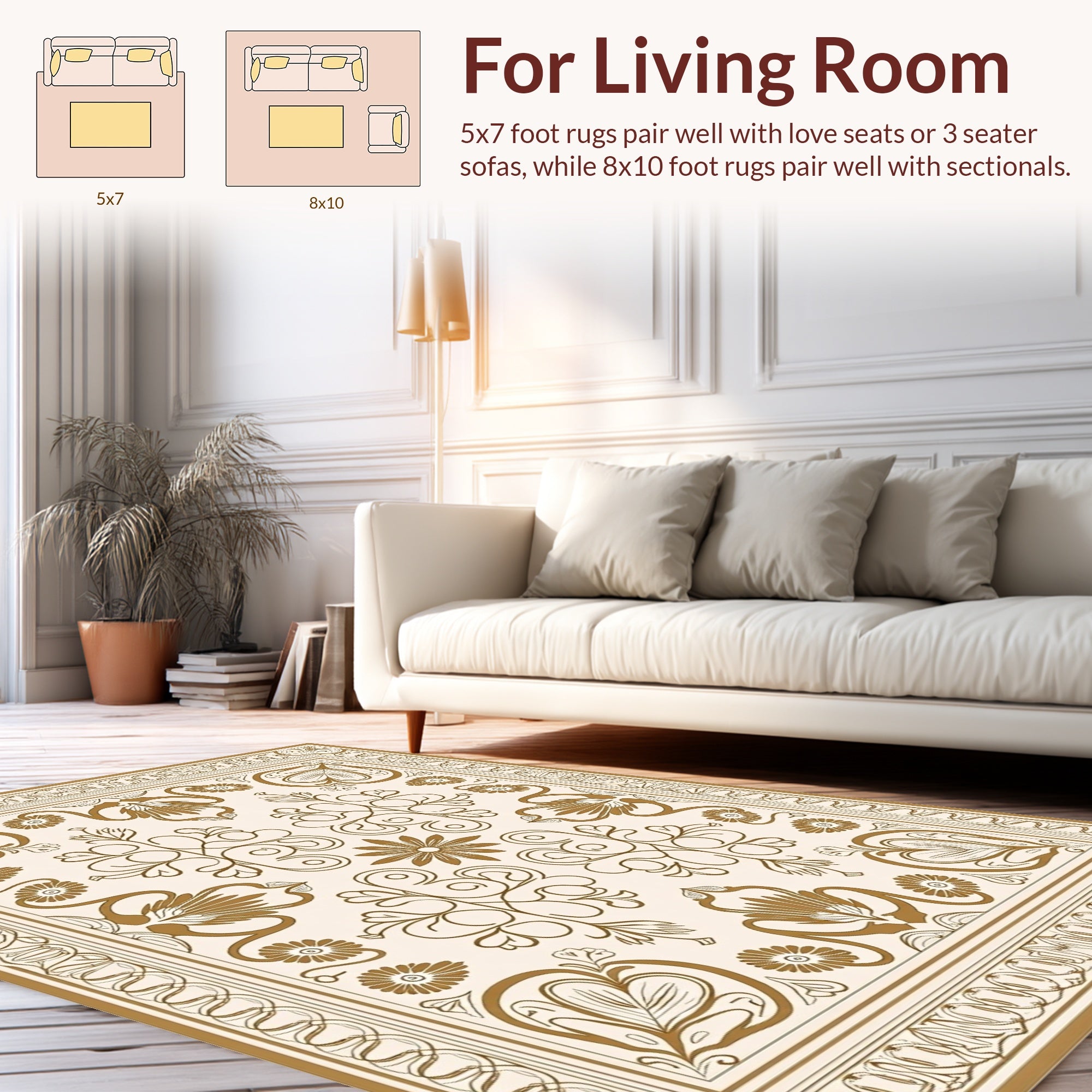 Elegant Floral Motif In Gold Rug