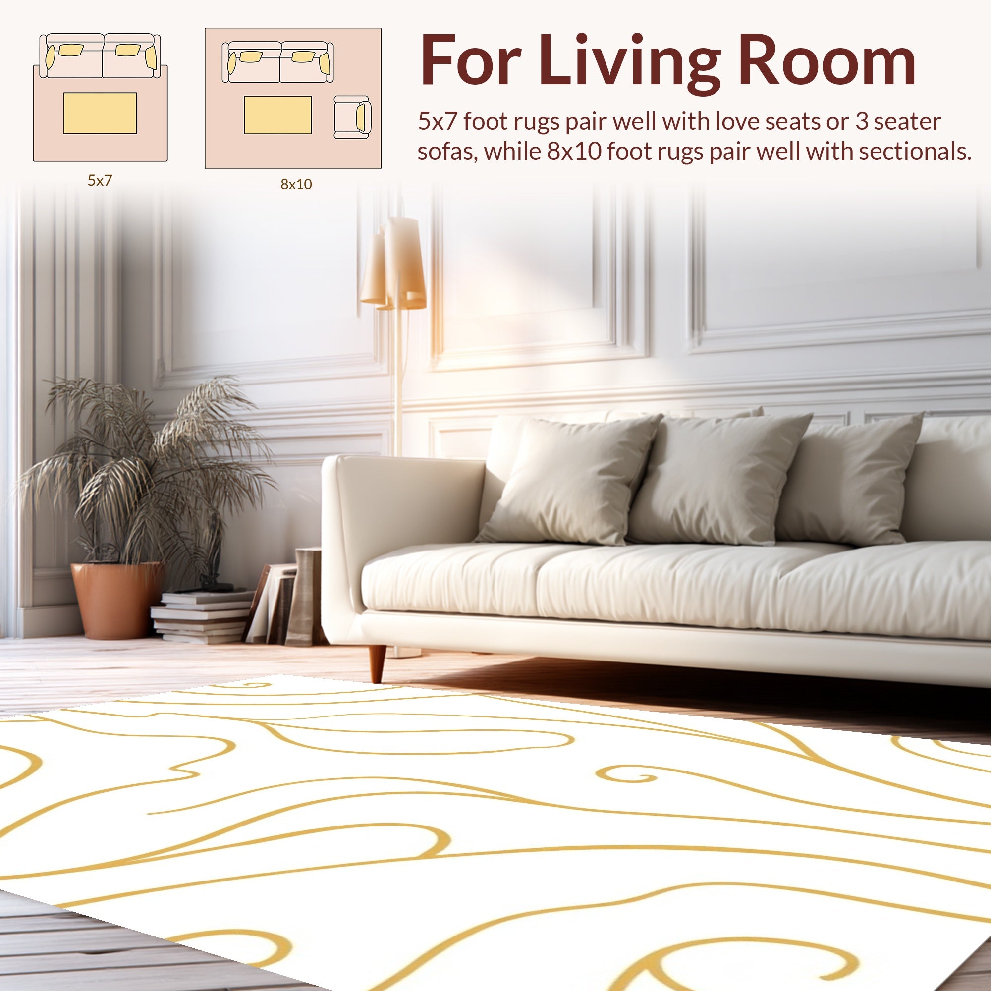 Elegant Gold Swirl Organic Pattern Rug