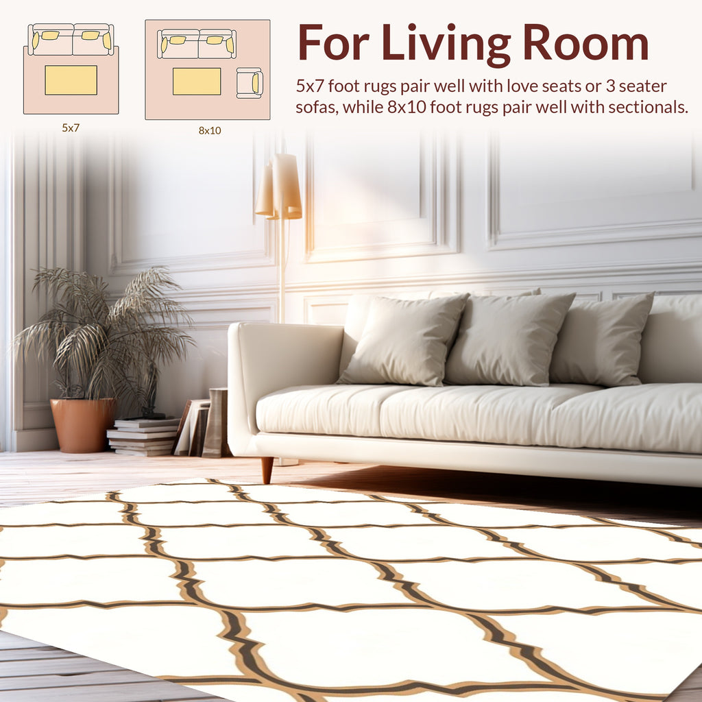Elegant Lattice Patterned Beige Rug
