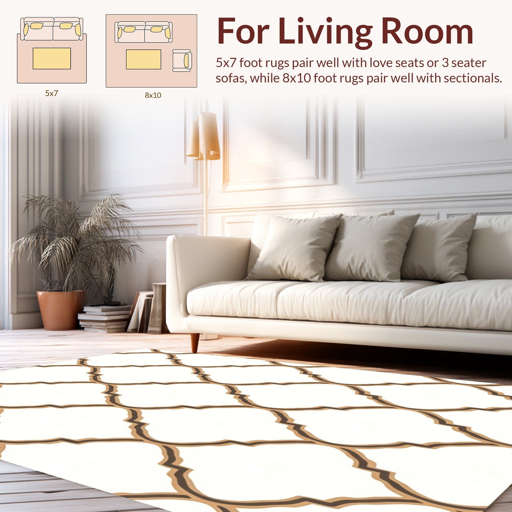 Elegant Lattice Patterned Beige Rug