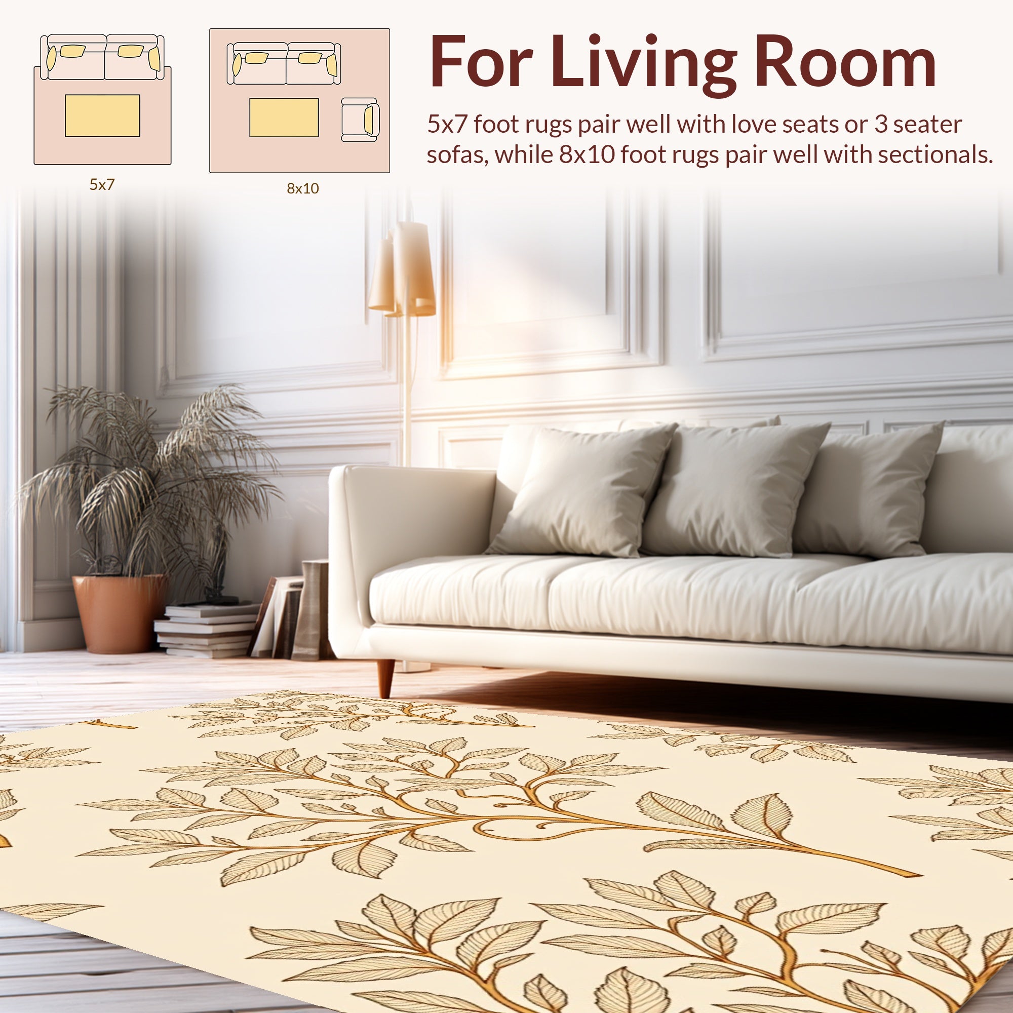 Botanical Branch Leaf Pattern Rug