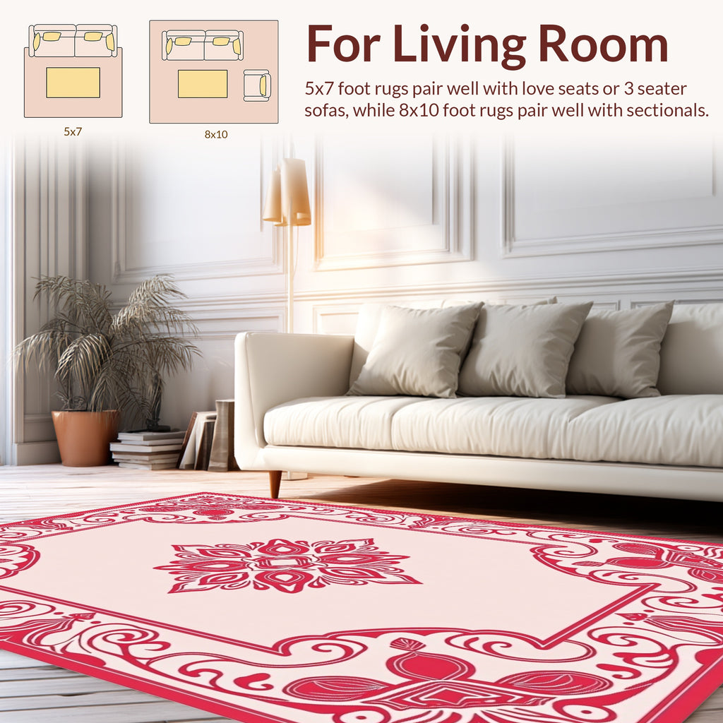 Ornate Red Floral Medallion Pattern Rug