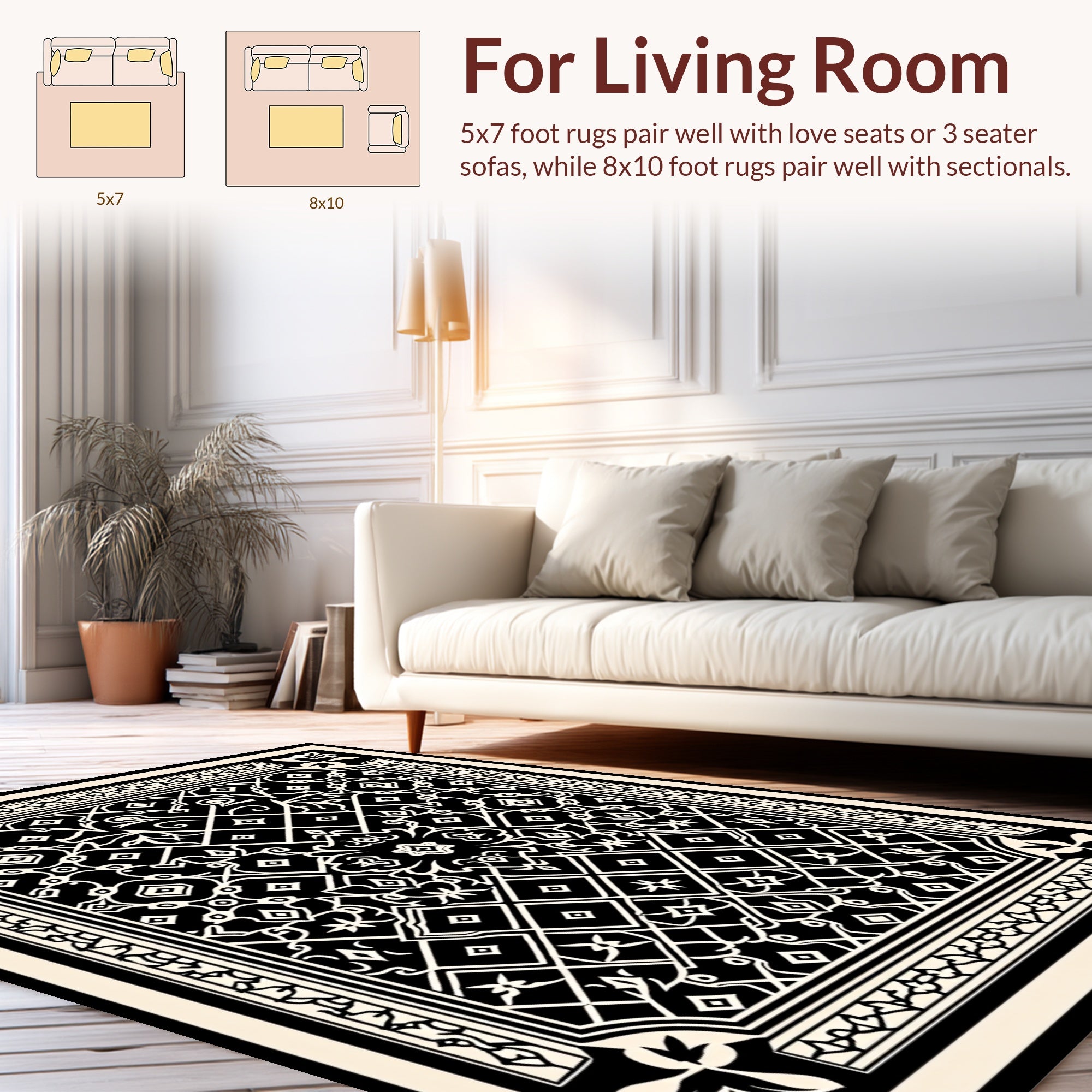 Intricate Black Cream Geometric Ornament Rug