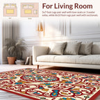 Rich Red Teal Floral Vines Rug