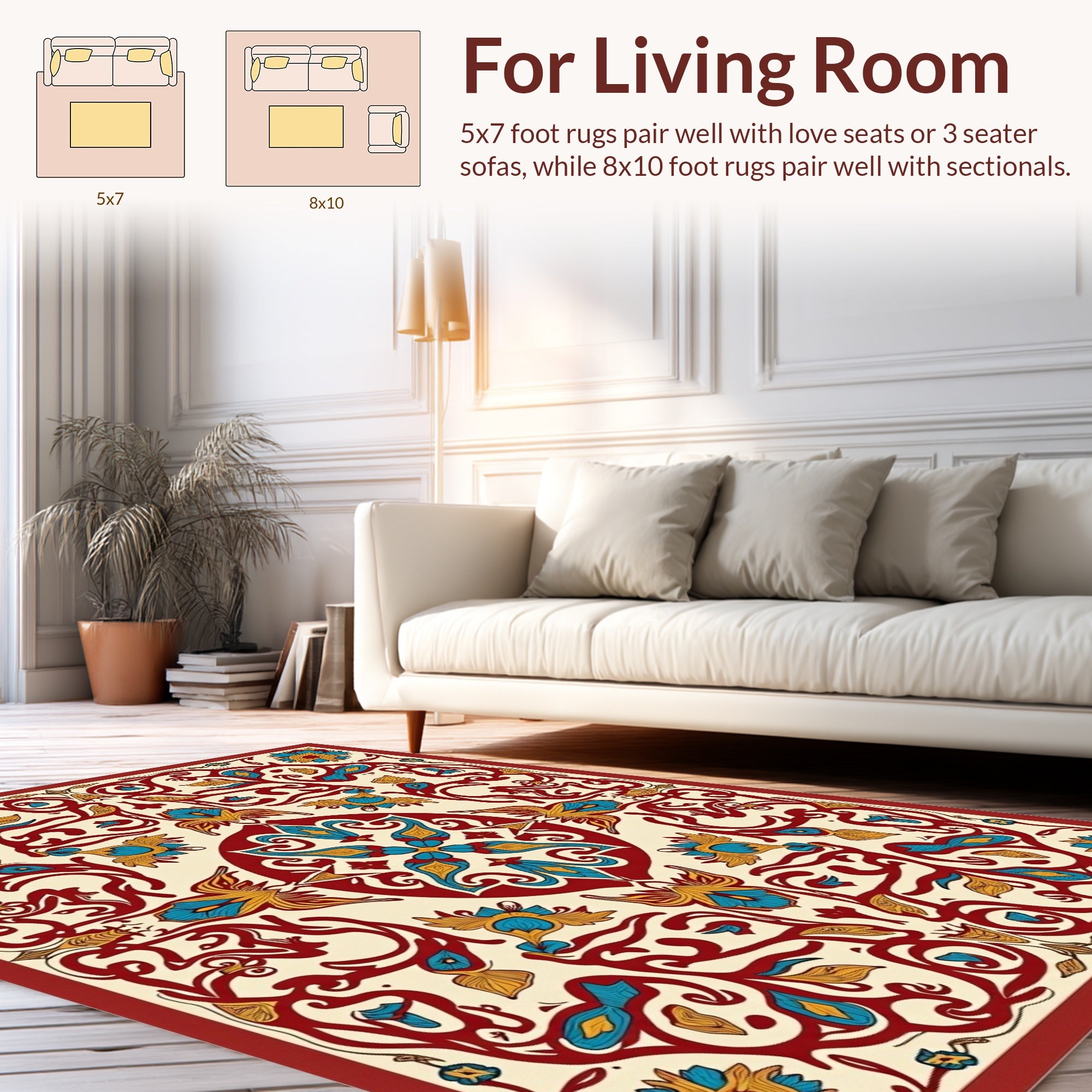 Rich Red Teal Floral Vines Rug
