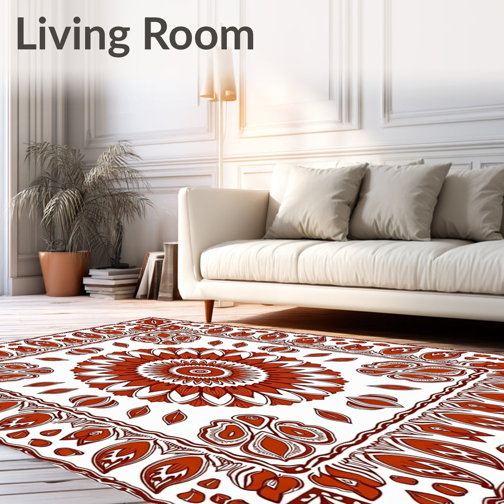 Terracotta Medallion Bordered Mandala Rug
