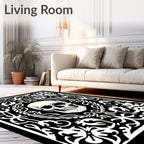 Black White Skull Floral Frame Rug