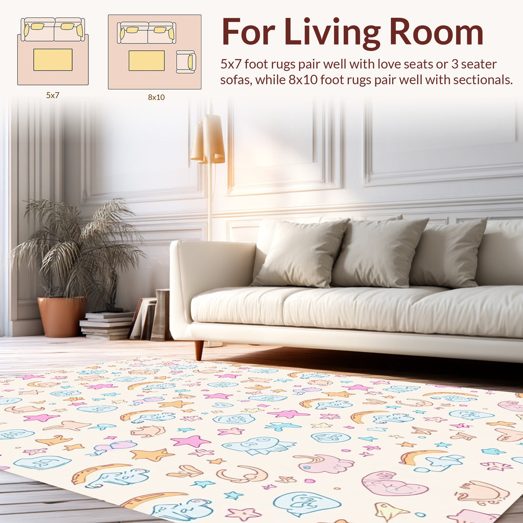 Playful Cartoon Creatures Stars Pattern Rug