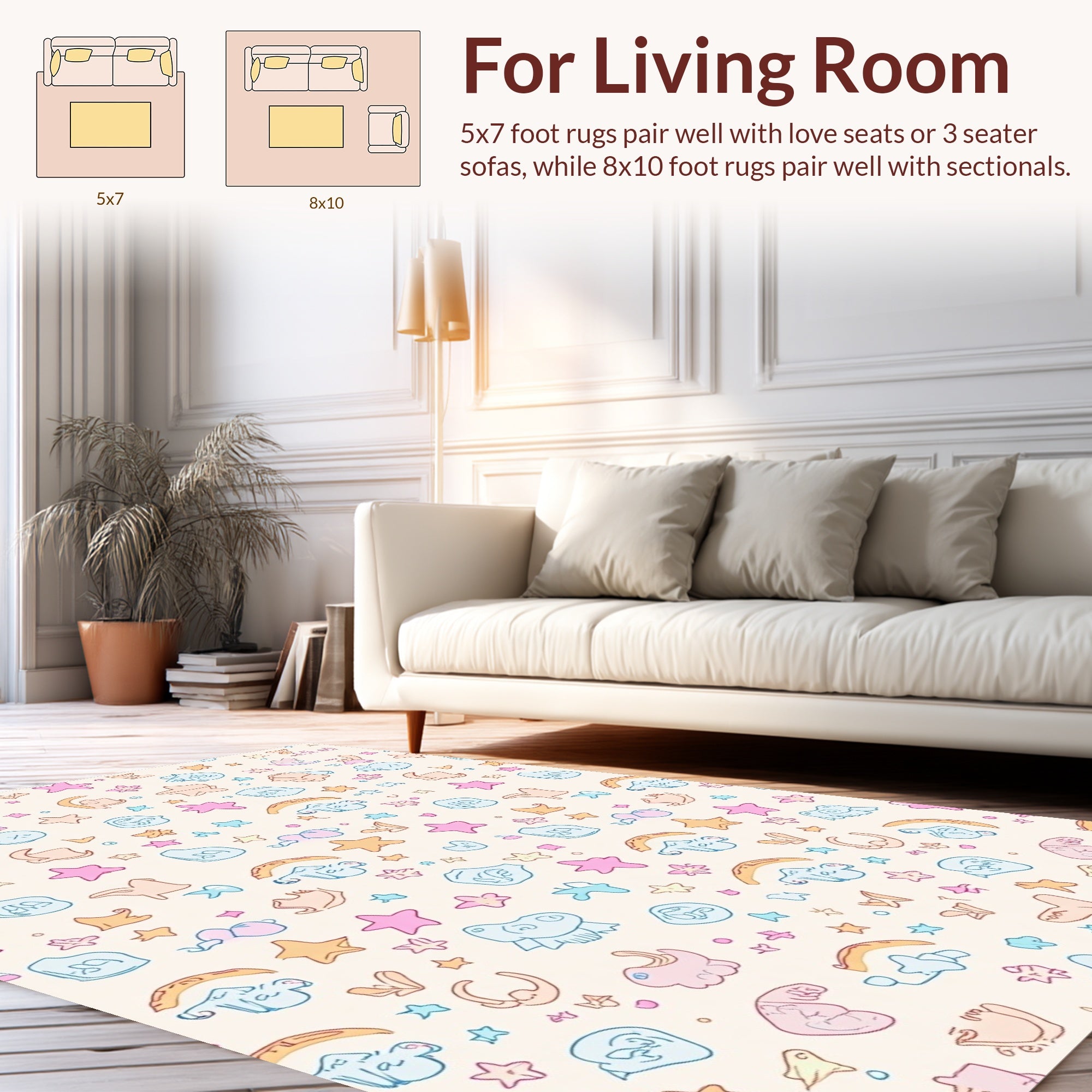 Playful Cartoon Creatures Stars Pattern Rug
