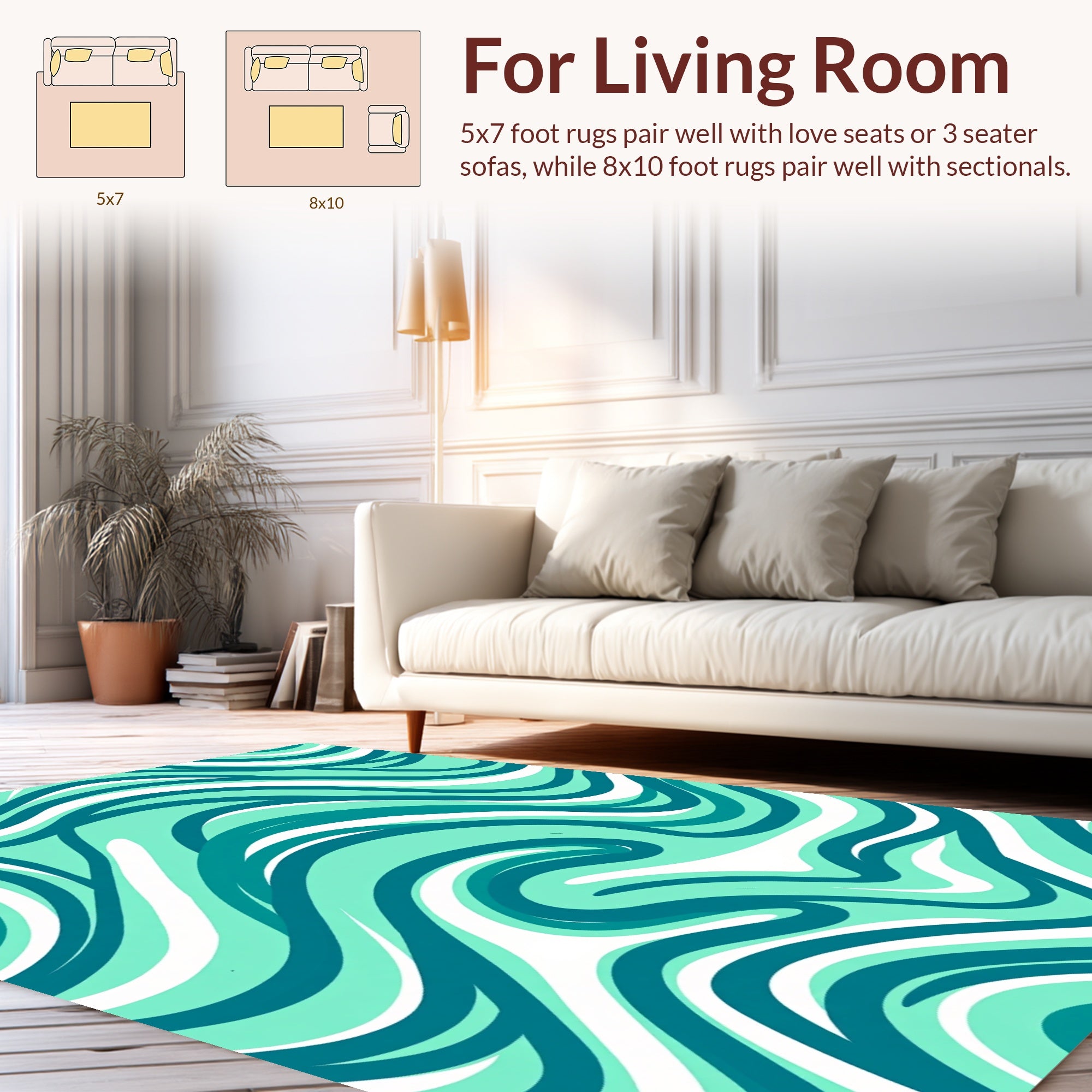 Abstract Swirl Aqua Teal White Rug