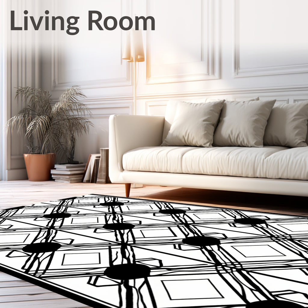 Black White Geometric Diamond Pattern Rug