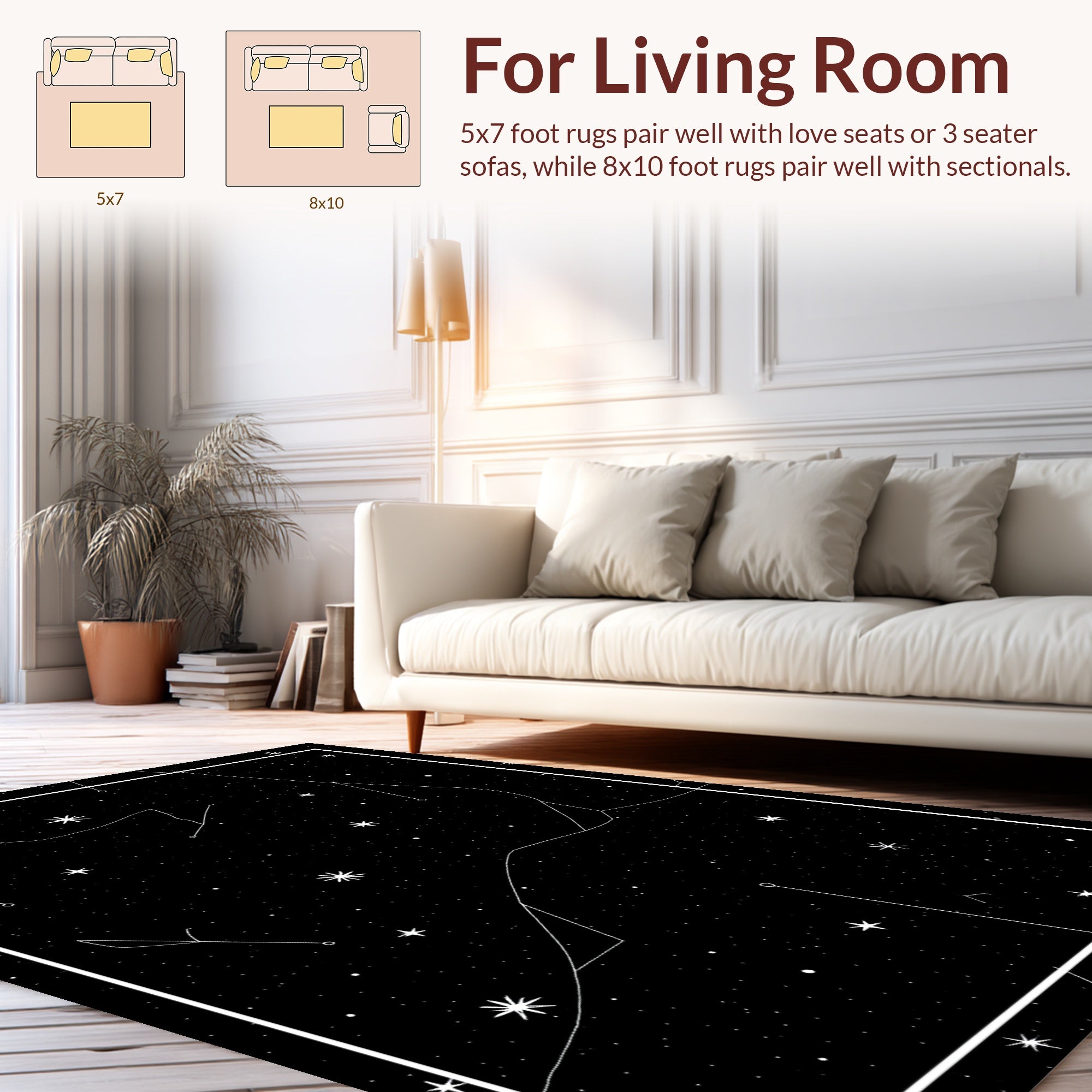 Black Cosmic Star Constellation Pattern Rug