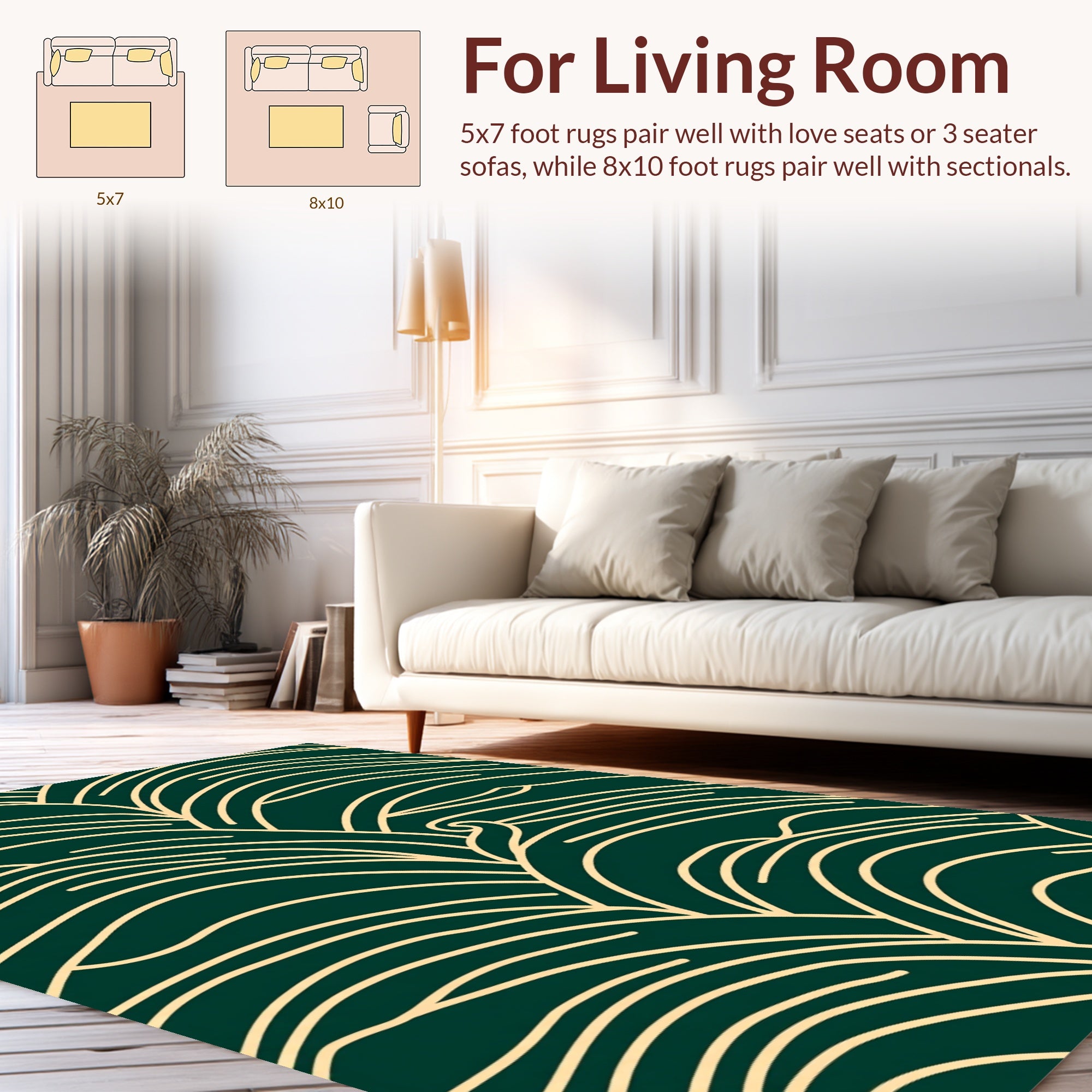 Organic Flowing Gold Line Pattern Rug