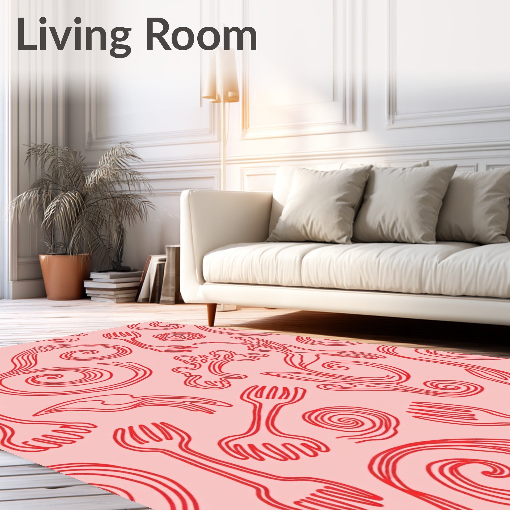Whimsical Red Utensil Swirl Rug