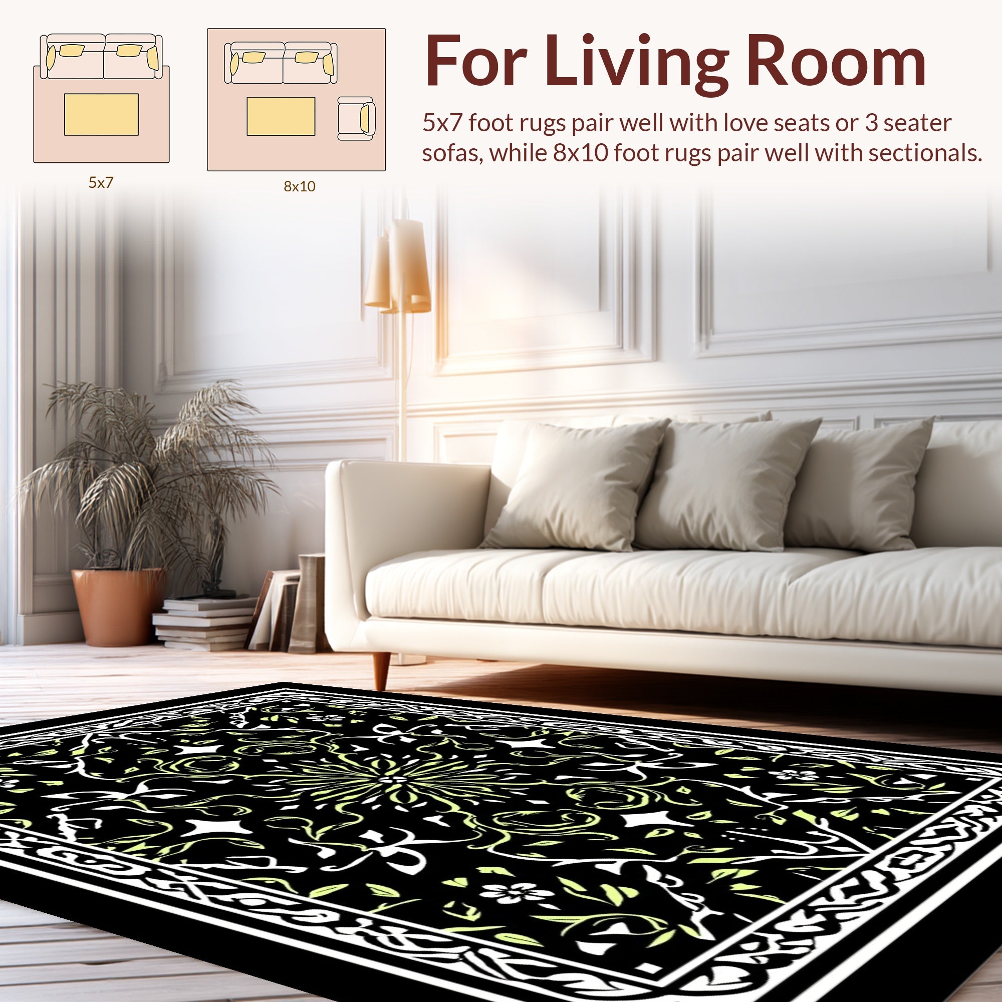 Ornate Black Floral Medallion Rug