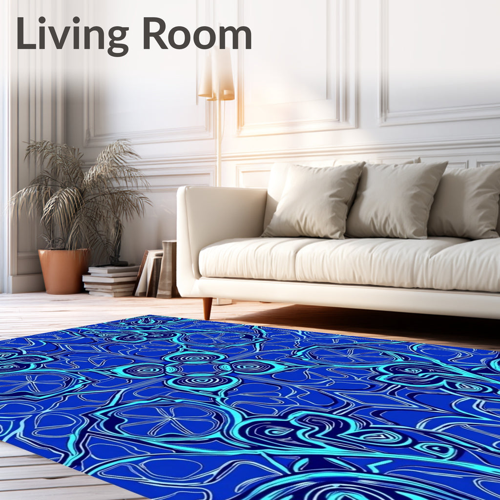 Deep Blue Swirling Abstract Mandala Rug