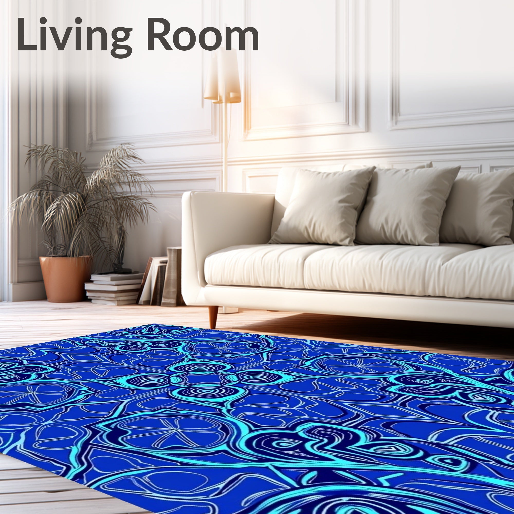 Deep Blue Swirling Abstract Mandala Rug
