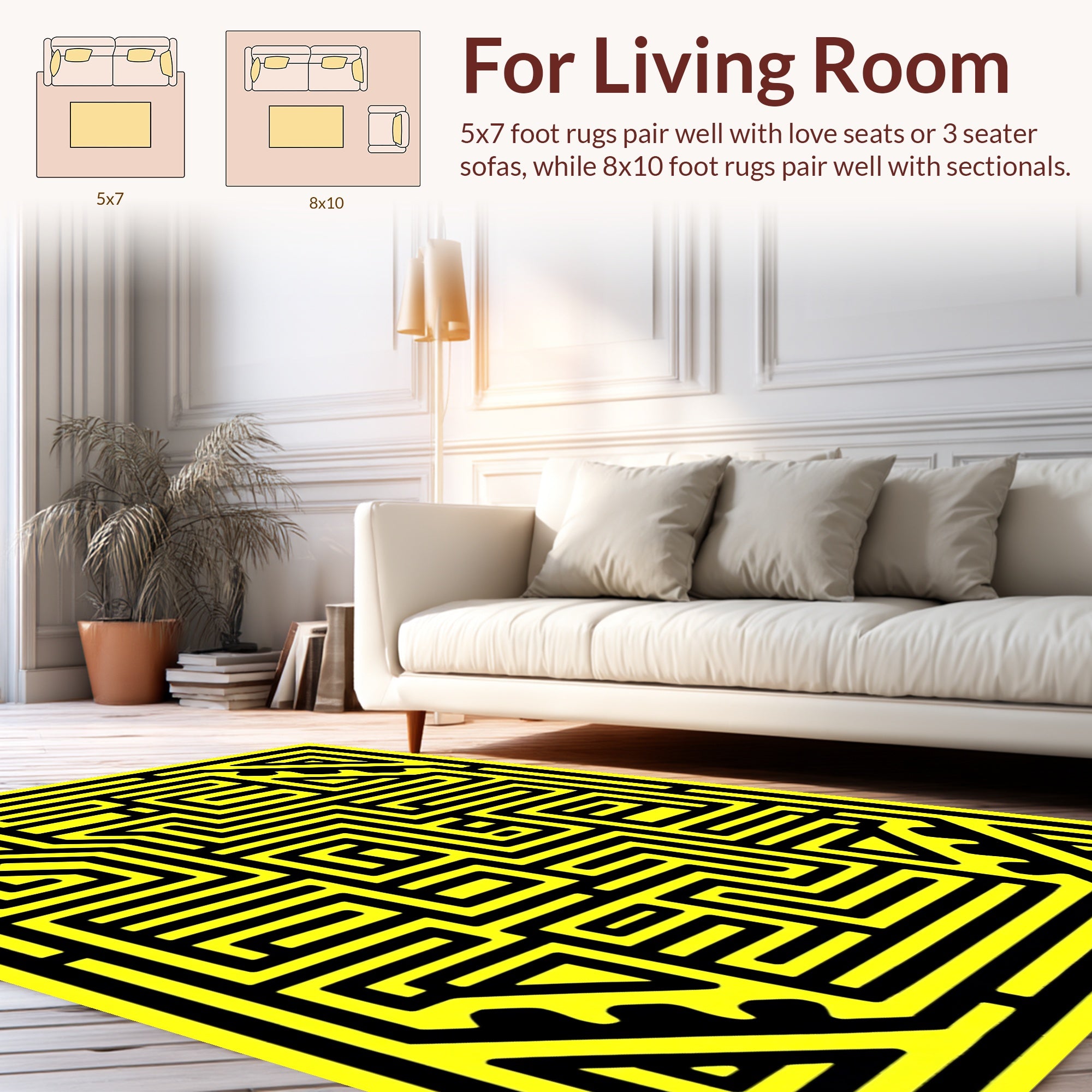 Bold Black Geometric Maze Pattern Rug