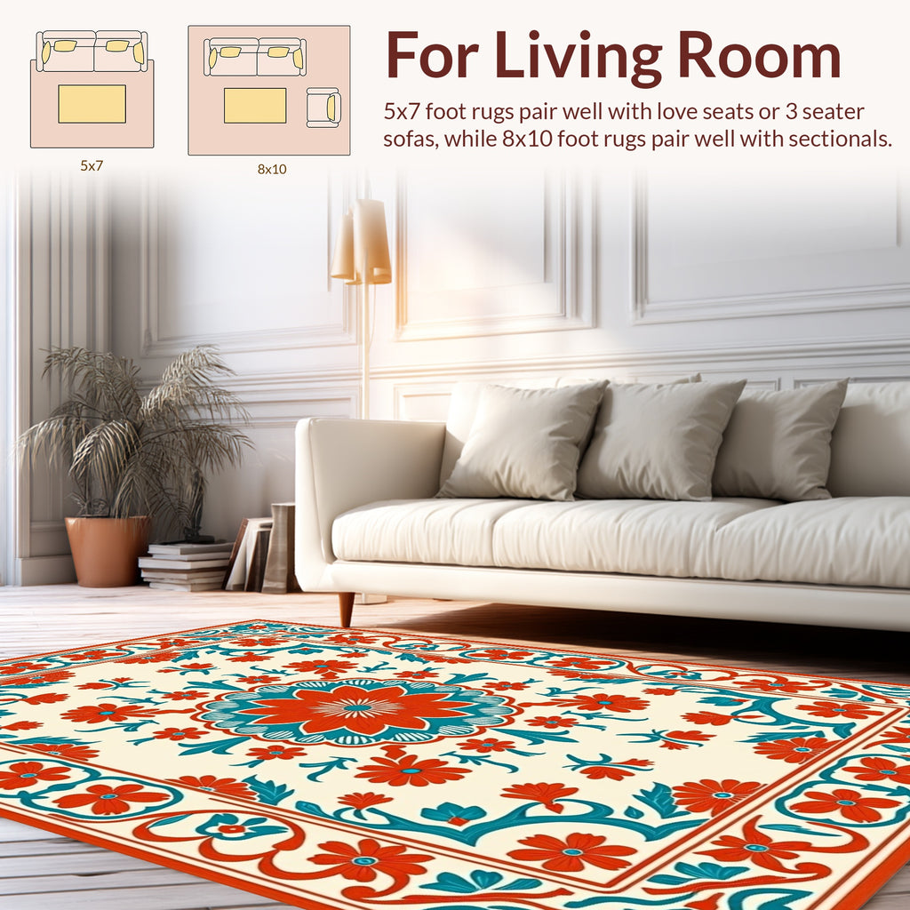 Vibrant Floral Medallion Border Pattern Rug