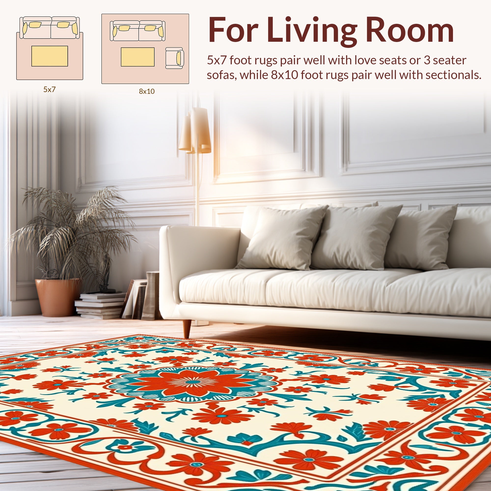 Vibrant Floral Medallion Border Pattern Rug