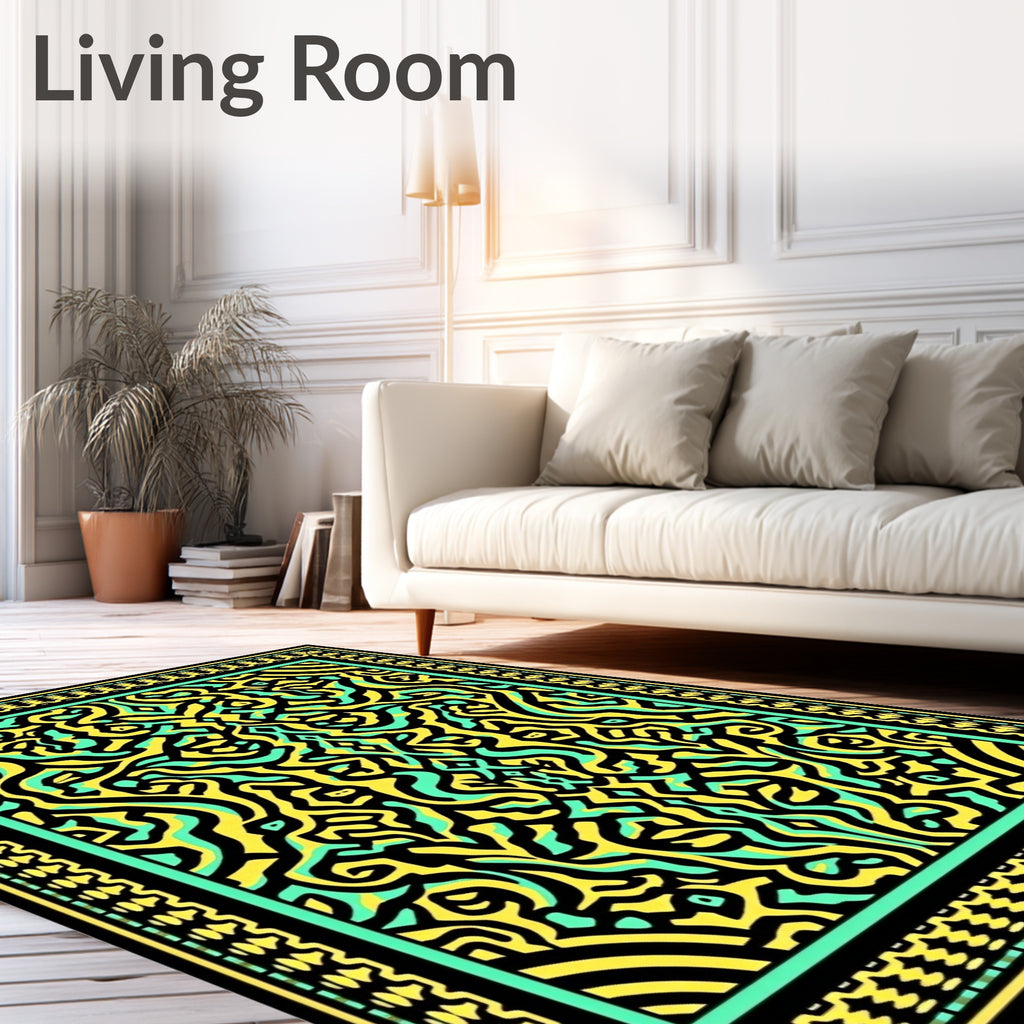 Jazzy Yellow Aqua Abstract Swirl Rug