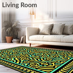 Jazzy Yellow Aqua Abstract Swirl Rug