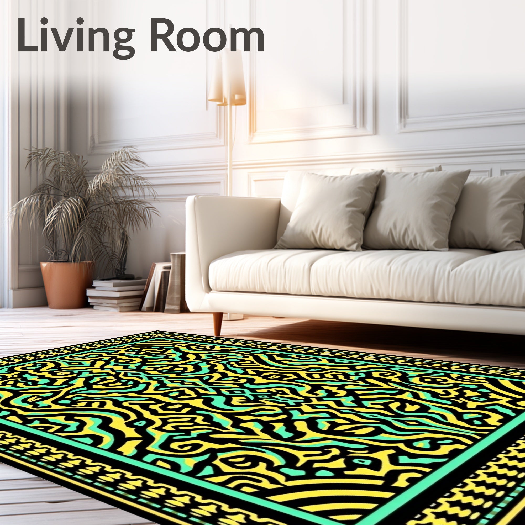 Jazzy Yellow Aqua Abstract Swirl Rug