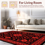 Deep Red Floral Vines Pattern Rug