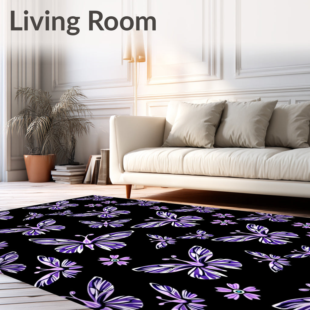Purple Butterfly Floral Collage Rug