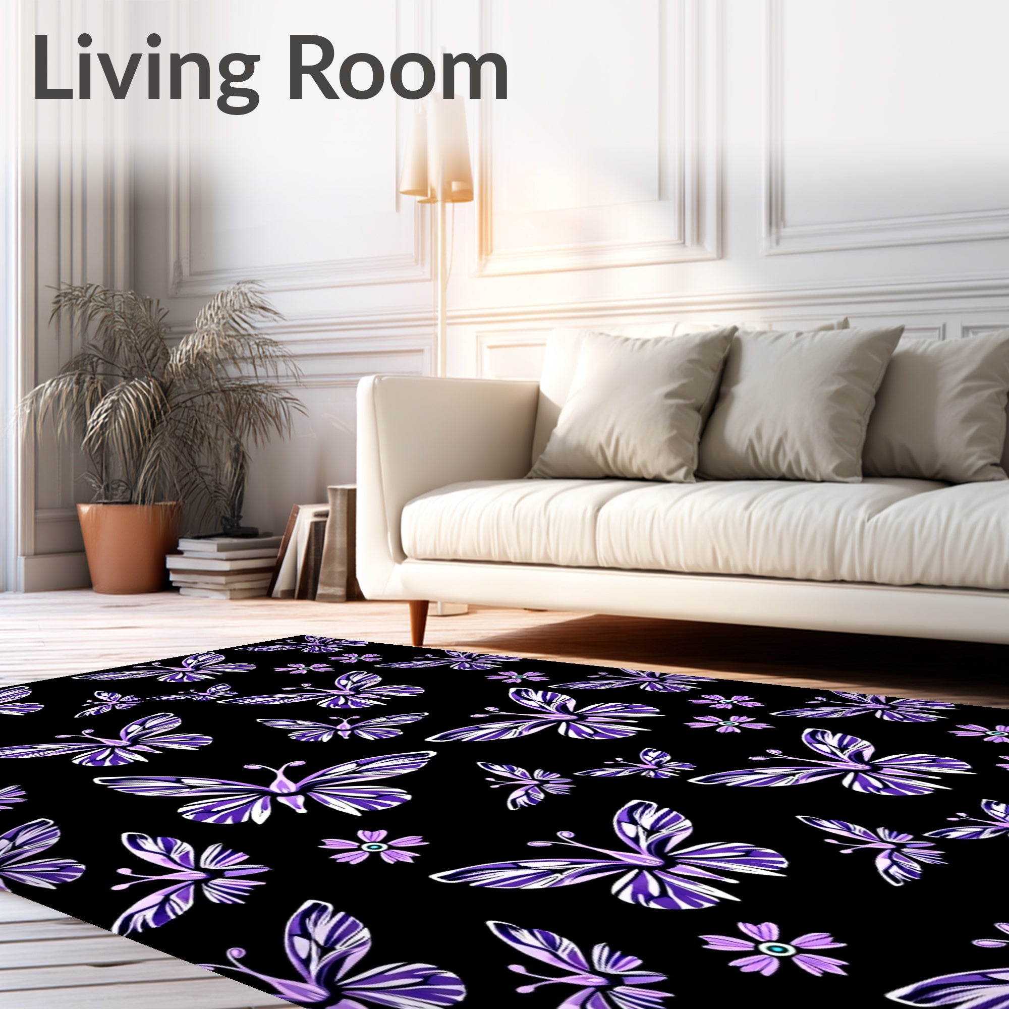 Purple Butterfly Floral Collage Rug