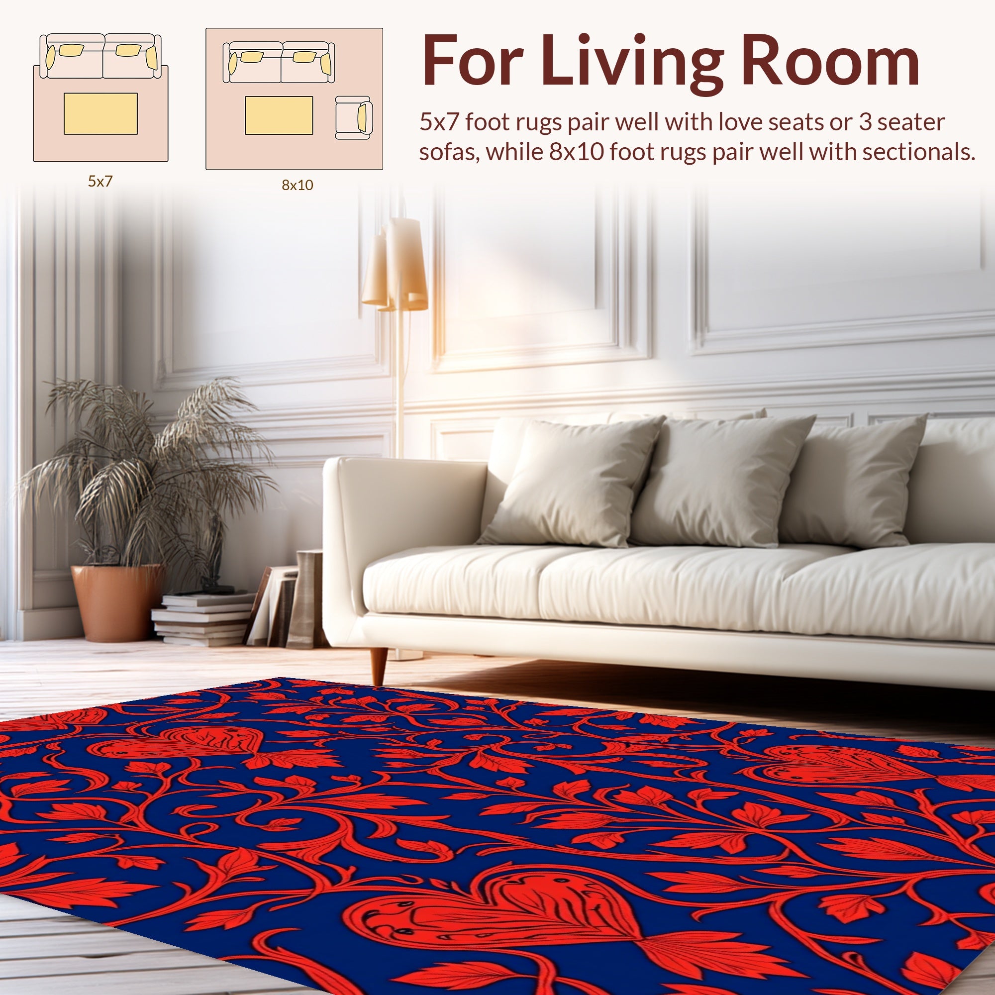 Vivid Red Heart Vine Pattern Rug