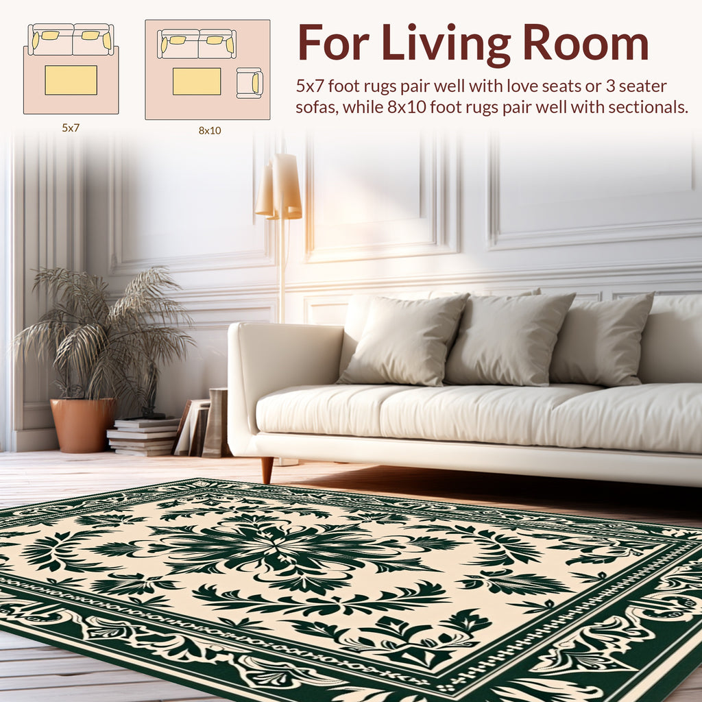 Ornate Floral Bordered Cream Rug