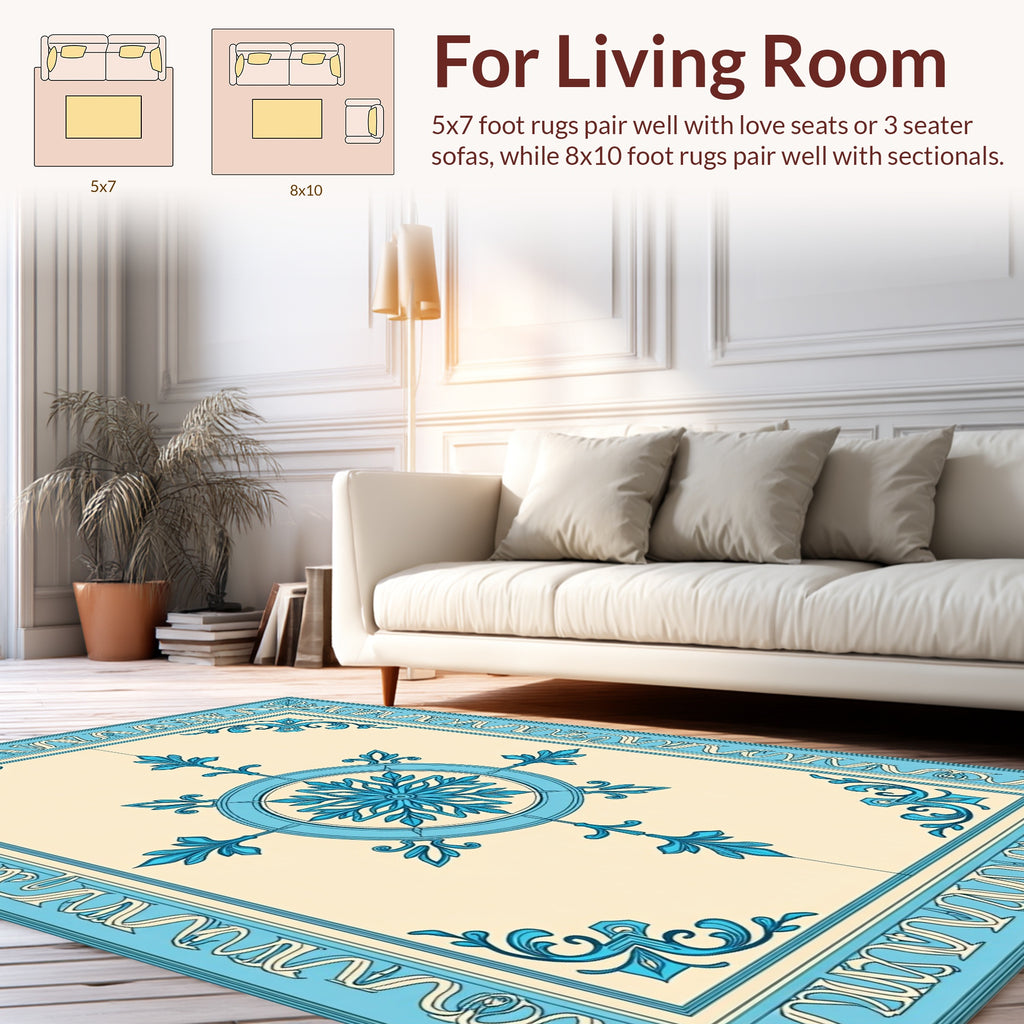 Light Blue Floral Medallion Patterned Rug