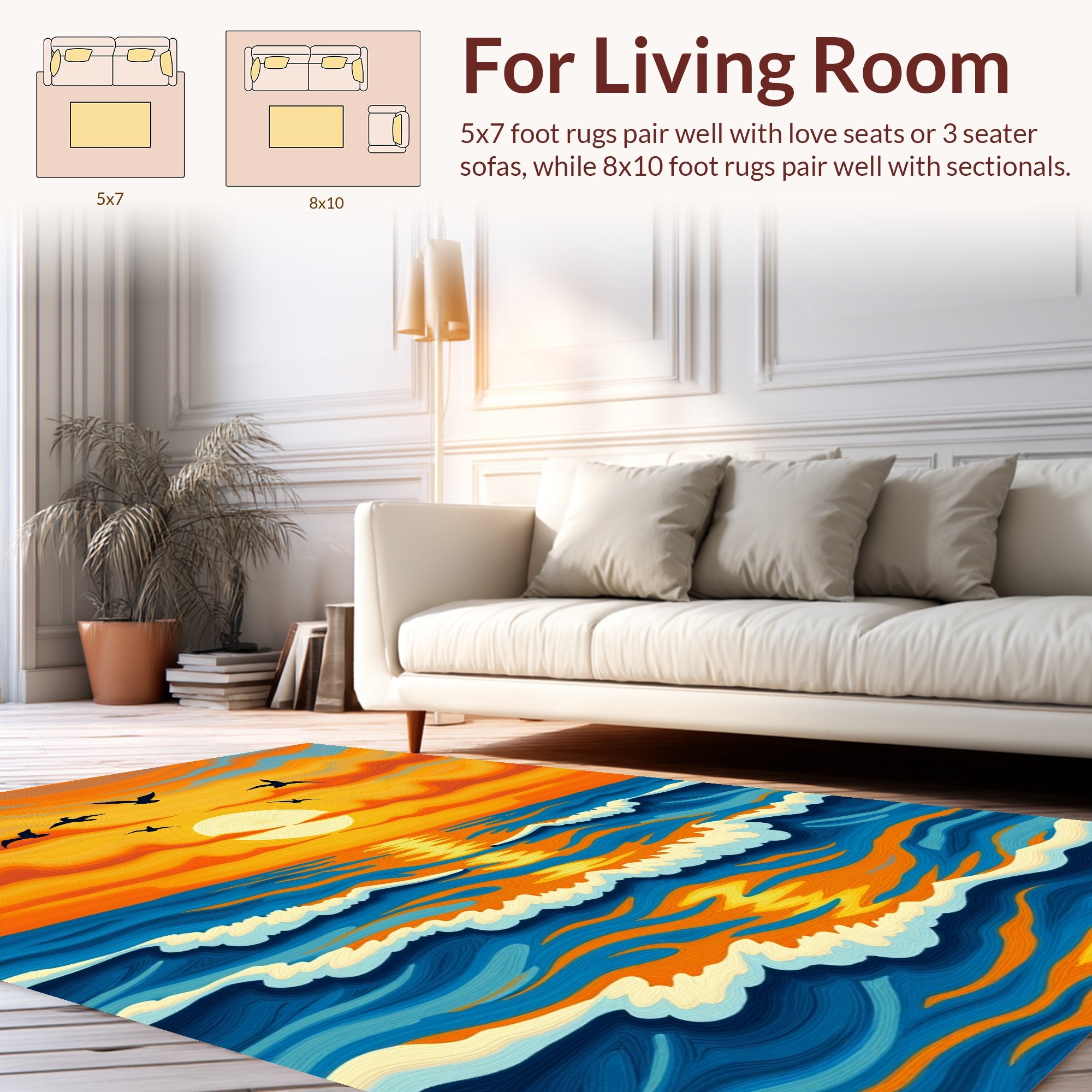Sunset Sky Ocean Waves Rug
