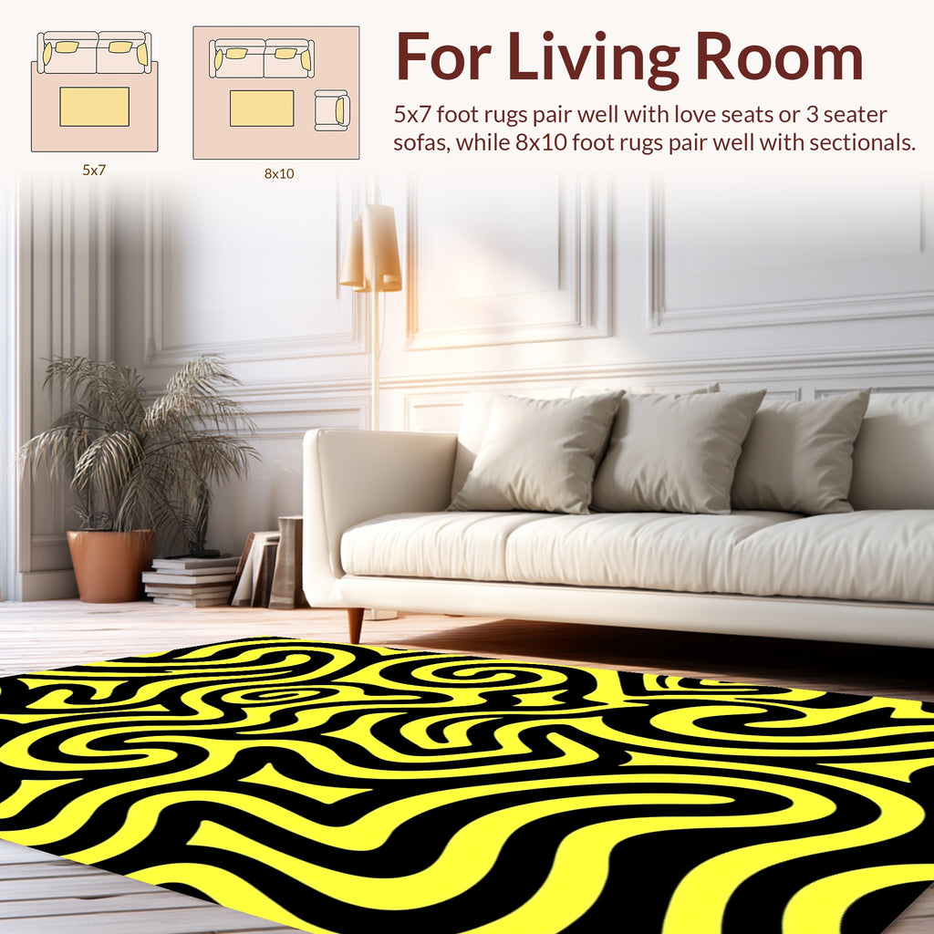 Bold Yellow Black Swirl Pattern Rug