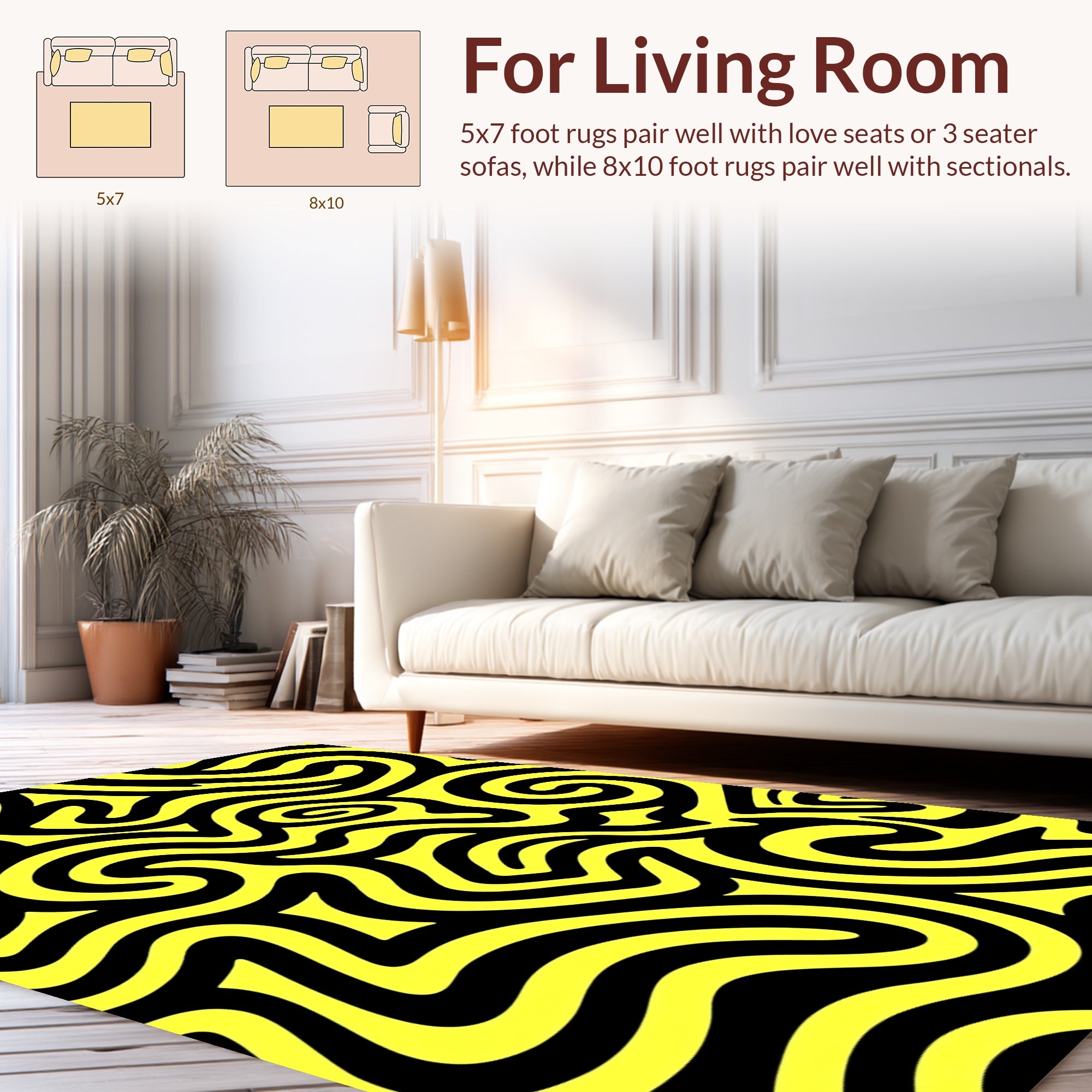 Bold Yellow Black Swirl Pattern Rug